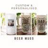 Personalised & Custom Frosted Beer Stein Three Personalised & Custom Frosted Beer Steins are shown: one with a photo and I LOVE YOU, another with Only the BEST DAD supports the SHARKS, and a third saying DAD No.1 Best VINTAGE THE MAN THE MYTH THE LEGEND.