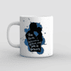 Love Between Father & Son Mug: White mug with a blue paint splash and a black silhouette of a man holding a child, featuring the text The love between a father and son is forever. A perfect gift for dads and sons.