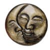 A Natural Golden/Silver Obsidian Carved Sun & Moon sculpture with two abstract faces in close embrace, featuring smooth, flowing lines and a bronze-like finish inspired by Golden Obsidian.