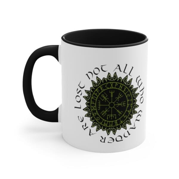 not all who wander are lost ceramic mug with black handle