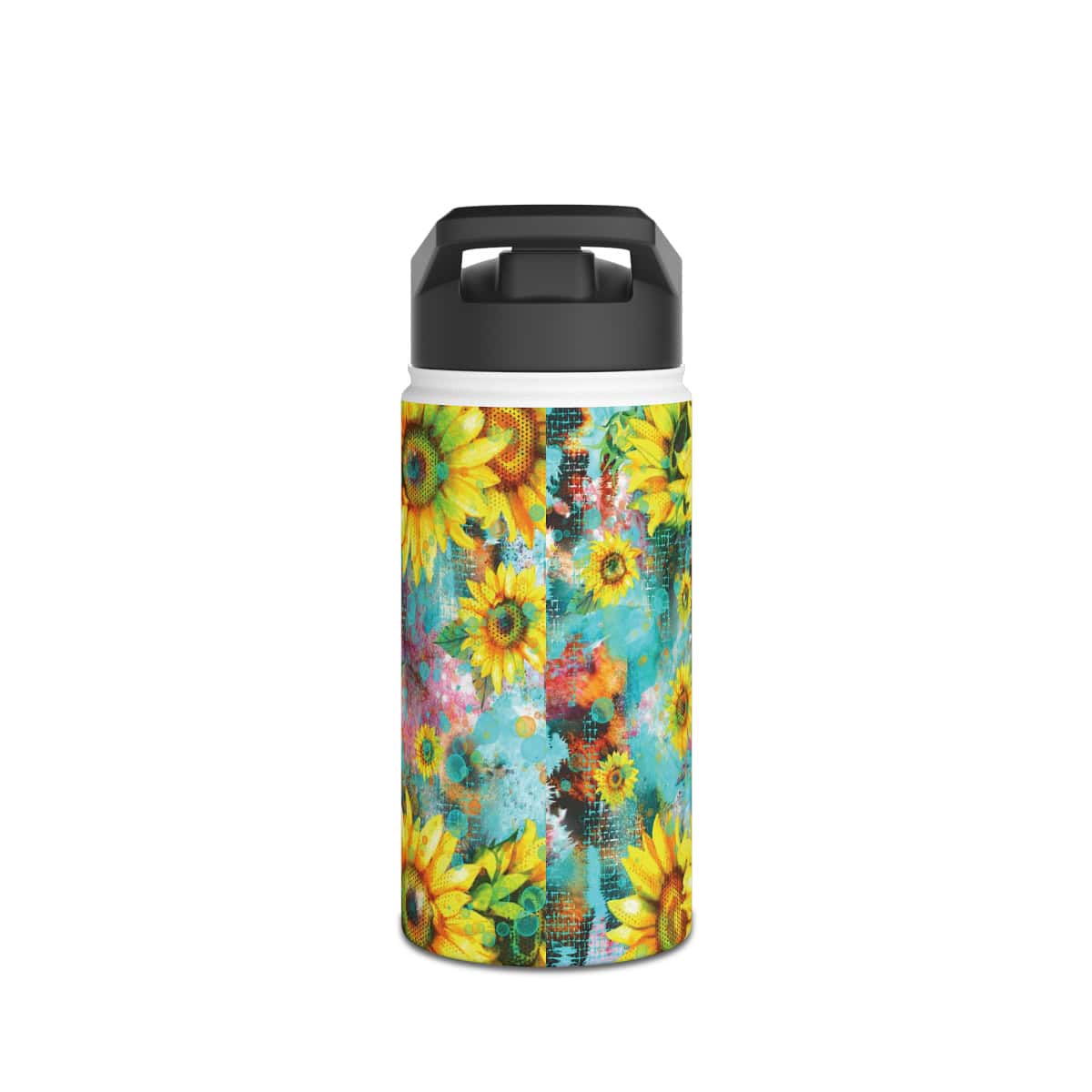 77044-22.jpg Sunflower on Teal Design Personalised Water Bottle - Image 2