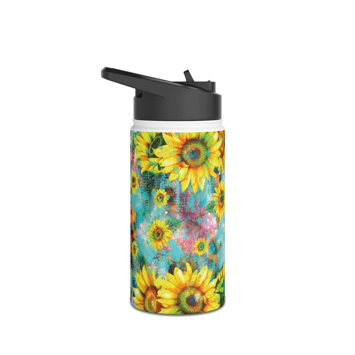 77044-23.jpg Sunflower on Teal Design Personalised Water Bottle - Image 3