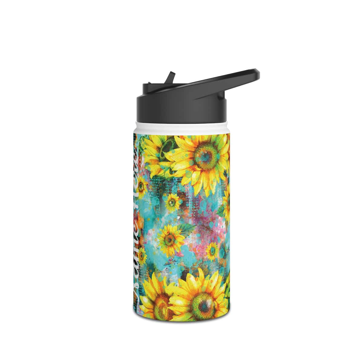 77044-24.jpg Sunflower on Teal Design Personalised Water Bottle - Image 4