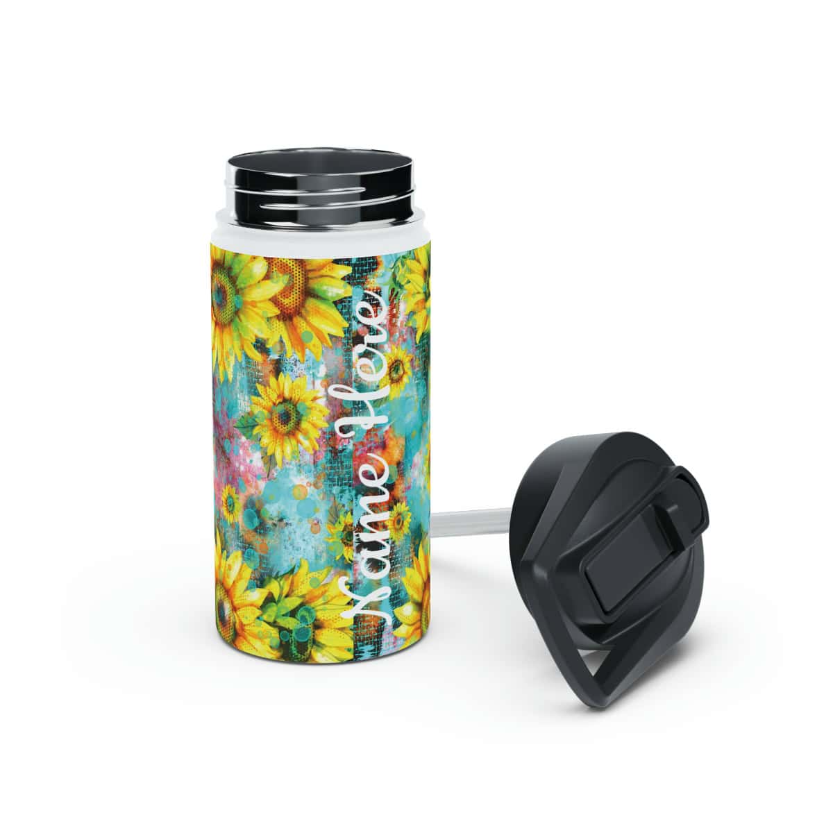 77044-25.jpg Sunflower on Teal Design Personalised Water Bottle - Image 5