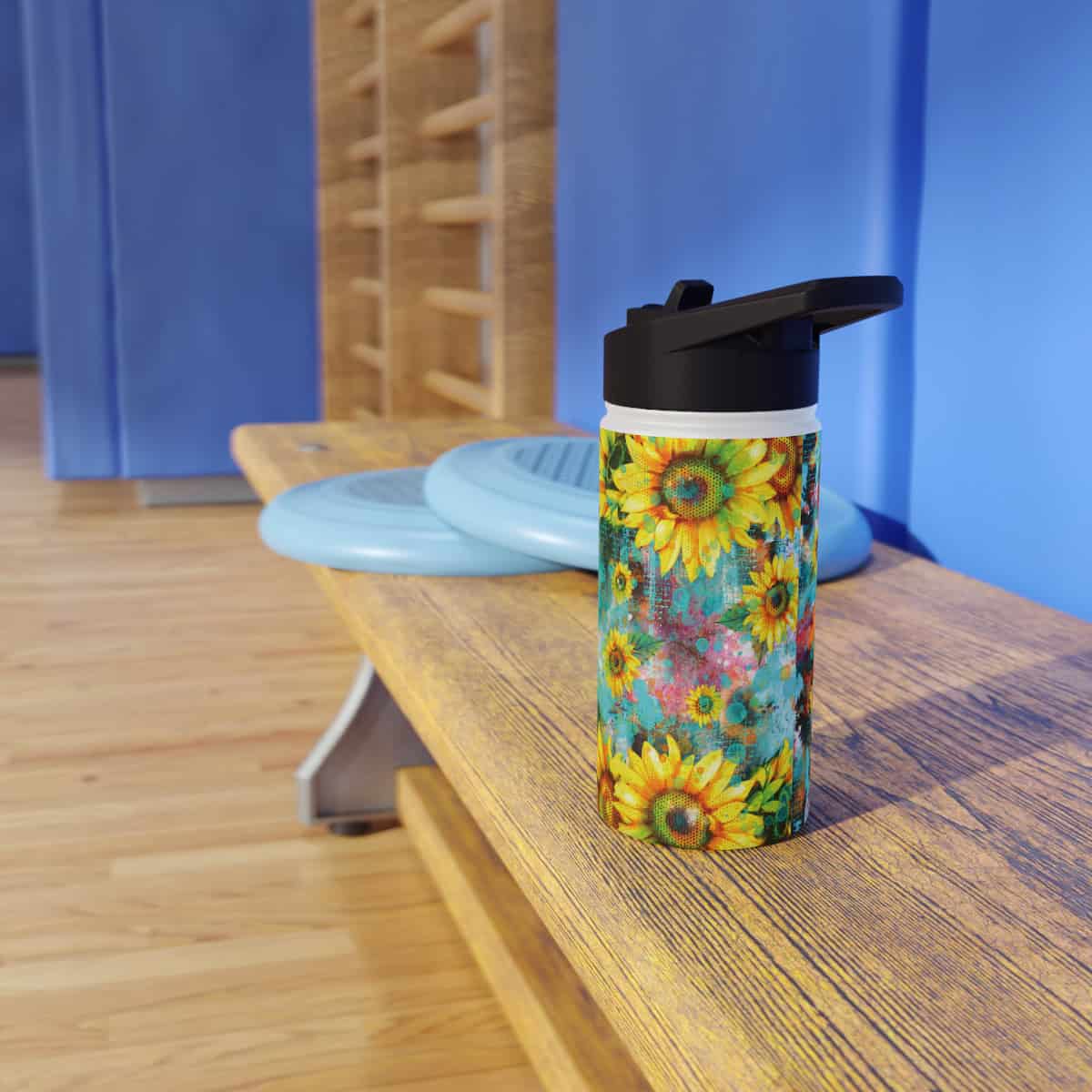 77044-27.jpg Sunflower on Teal Design Personalised Water Bottle - Image 7