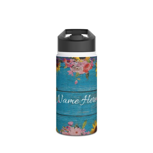floral and teal personlaised water bottle