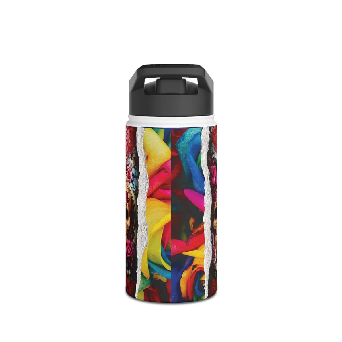 77044-43.jpg Skull and Roses Design Personalised Water Bottle - Image 2