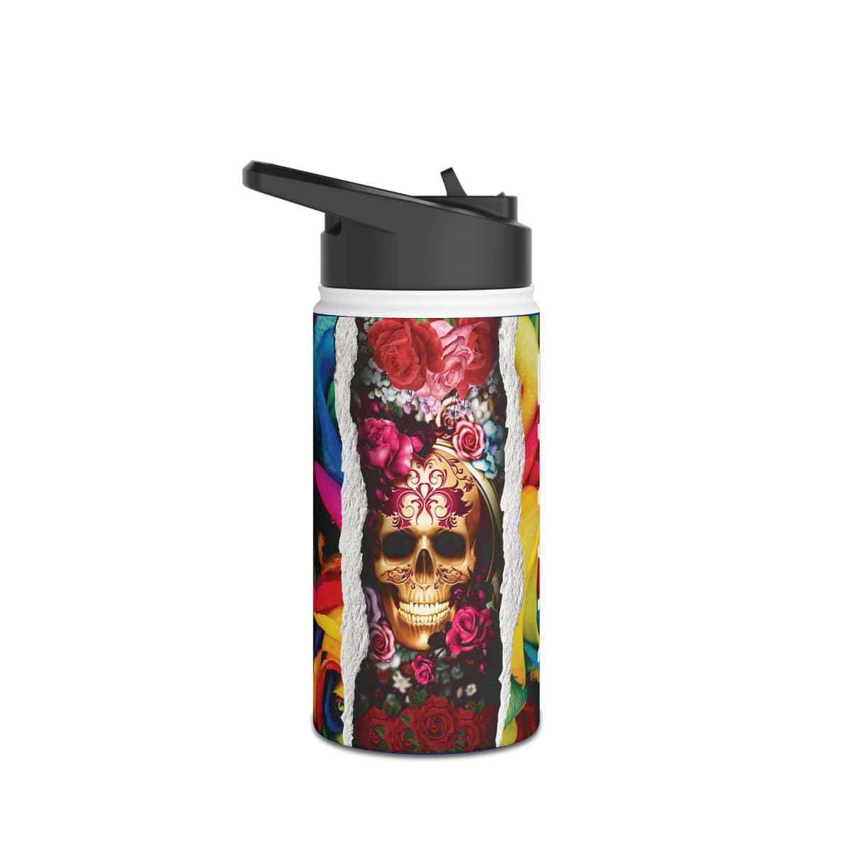 77044-44.jpg Skull and Roses Design Personalised Water Bottle - Image 3
