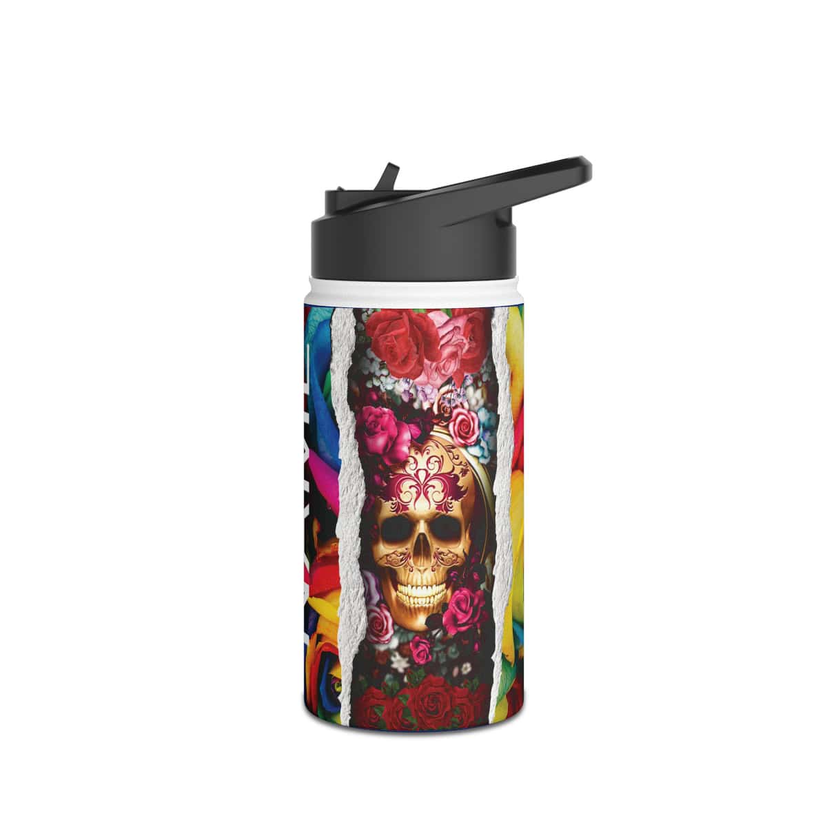 77044-45.jpg Skull and Roses Design Personalised Water Bottle - Image 4