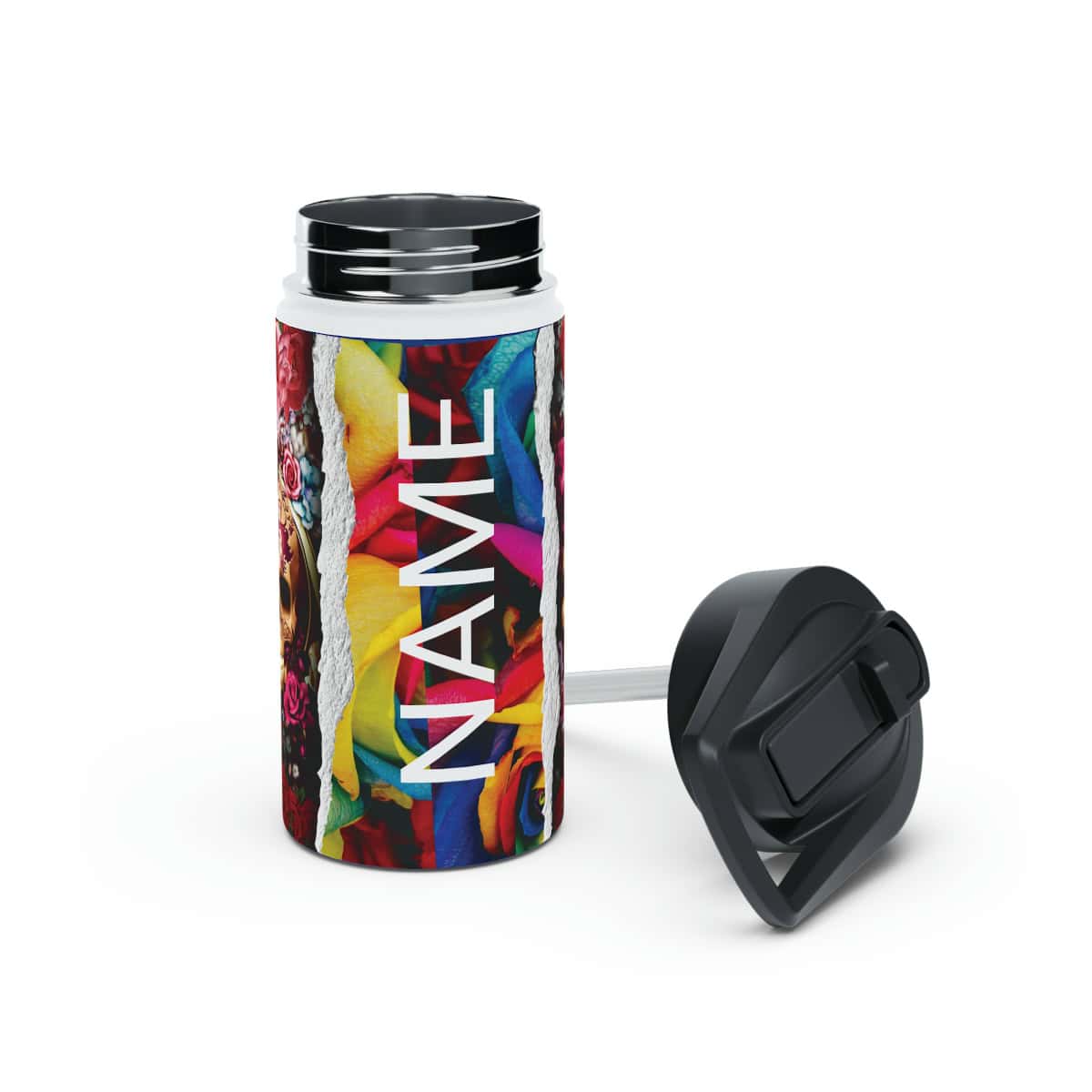77044-46.jpg Skull and Roses Design Personalised Water Bottle - Image 5