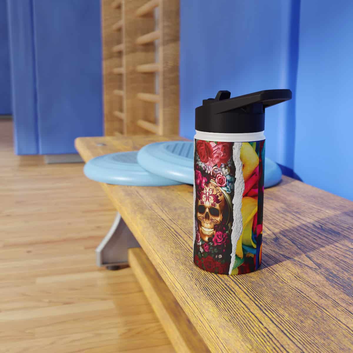 77044-48.jpg Skull and Roses Design Personalised Water Bottle - Image 7