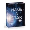The Name A Star Gift Set comes in a dark blue box featuring a galaxy image and NAME A STAR in bold white letters, making it a unique gift perfect for celebrating special occasions.