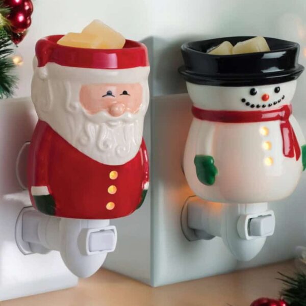 Mint Flip Dish Wax Warmer The Santa or Frosty Plugin Wax Warmers melt wax cubes in a wall outlet, adding festive charm to your space with Christmas decorations and garland.