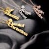Custom Dangle Name & Heart Charm Necklace minimmalistic, vertical name necklace with heart charm