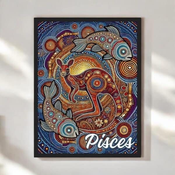 Pisces Aboriginal Zodiac Dot Art Metal Framed Poster