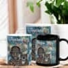 Taurus Horned Man with Koala Aboriginal Art Mugs Three Taurus Horned Man with Koala Aboriginal Art Mugs, each featuring a bull and koala design in koala Aboriginal art style with Taurus written above, displayed on a wooden surface next to a green potted plant.