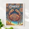 Cancer Aboriginal Astrology Art Framed Print The Cancer Aboriginal Astrology Art Framed Print features a vibrant crab illustration with decorative patterns in swirling blue, orange, and yellow—an artistic representation of the Cancer zodiac sign inspired by Aboriginal Astrology.