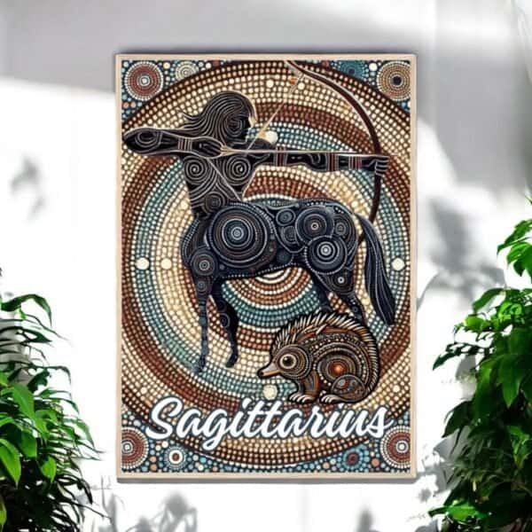 Sagittarius Male Aboriginal Dot Art Wooden Framed Print Sagittarius Male Aboriginal Dot Art Wooden Framed Print