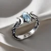 Tripe moon goddess ring with moonstone