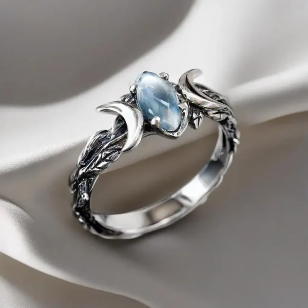 Tripe moon goddess ring with moonstone