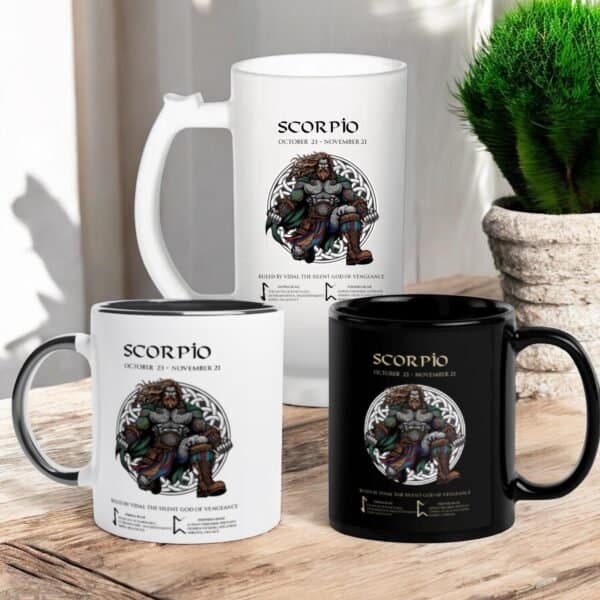 Scorpio Zodiac Viking God Vidal and Runes. Coffee or Beer Mugs scorpio coffee and beer mugs