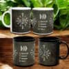 Viking Rune Stave Coffee Mug for Dad – Protector, Teacher, Provider, Family Four Viking Rune Stave Coffee Mugs for Dad—two white and two black—are shown on a wooden surface with green plants. Each mug displays rune symbols and the words: Protector, Teacher, Provider, Family.