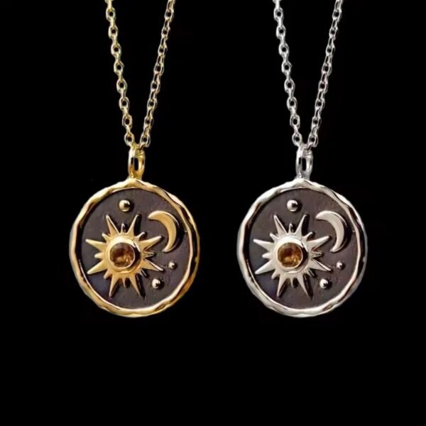 Men’s Compass Necklace Sun & Moon Necklace with Citrine Crystal