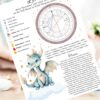Baby Dragon Birth Chart: Custom Astrology Nursery Art (PDF Download A whimsical horoscope chart features a cute blue dragon sitting on clouds, surrounded by gold stars. Astrological details, symbols, and personality traits are listed around the birth chart on a white background.