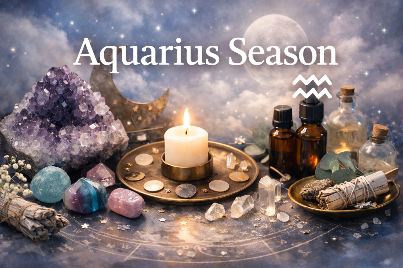 Aquarius season crystals , oils and symbols