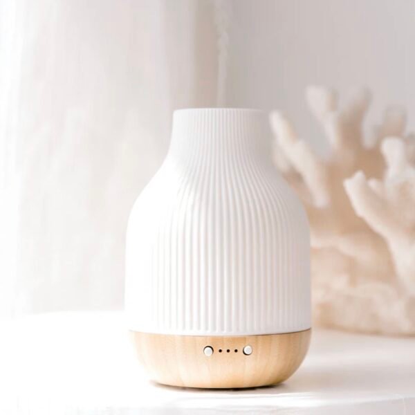 Costal white ceramic and bamboo ultrasonic diffuser
