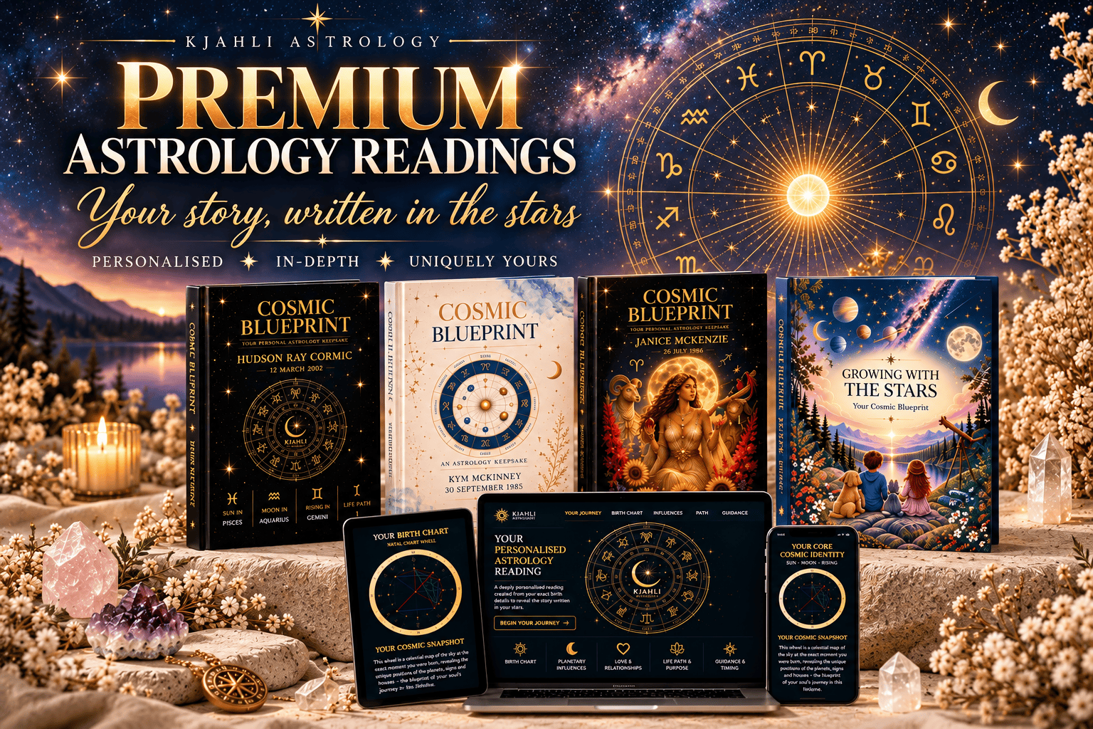 Kjahli Personalised Cosmic Blueprint digital astrology reading and hardcover keepsake books