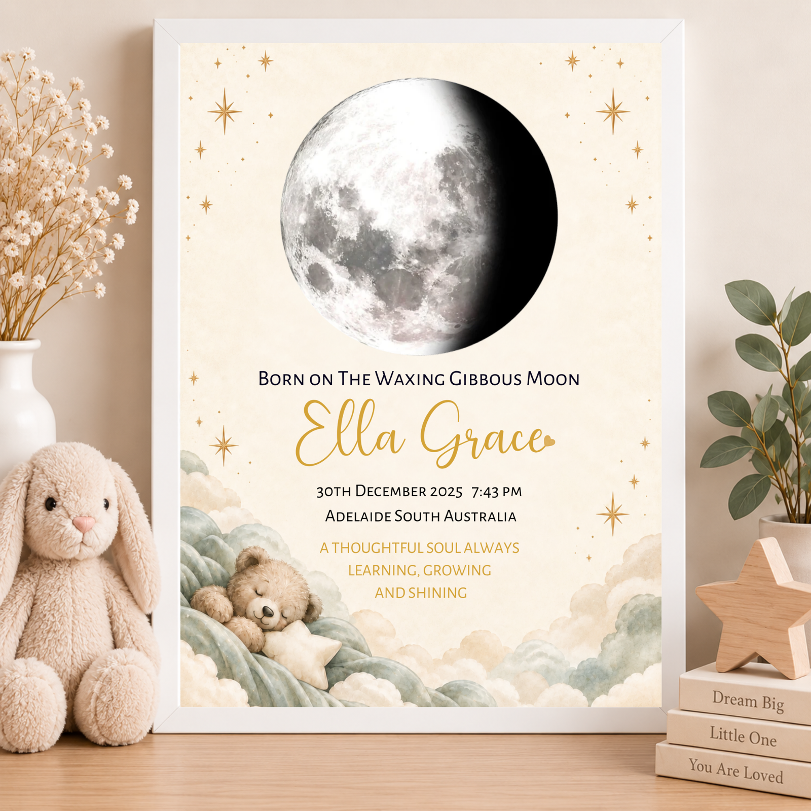 baby moon phase print sleeping teddy bear