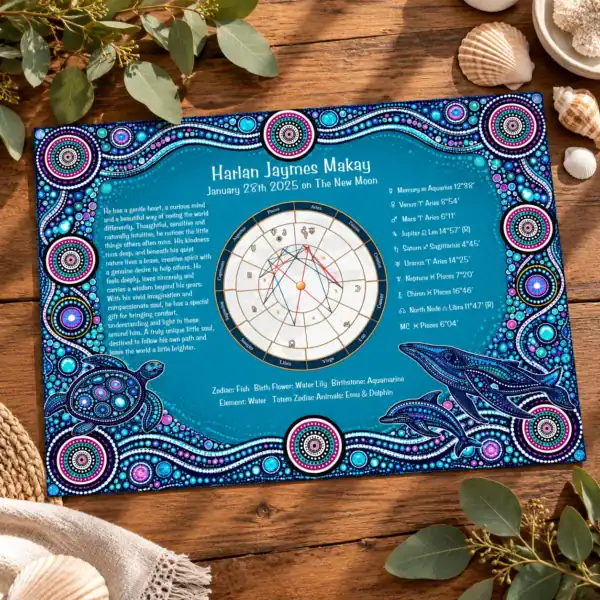 Home Personalised Aboriginal birth chart printable featuring ocean life art